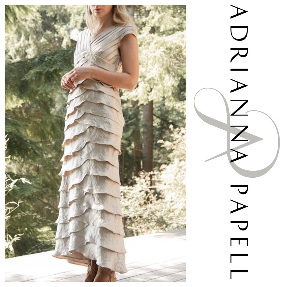 Adrianna Papell Layered Cream Maxi Dress